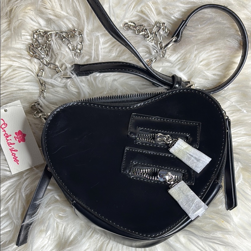 Black Crossbody Bag with Chain Link Strap